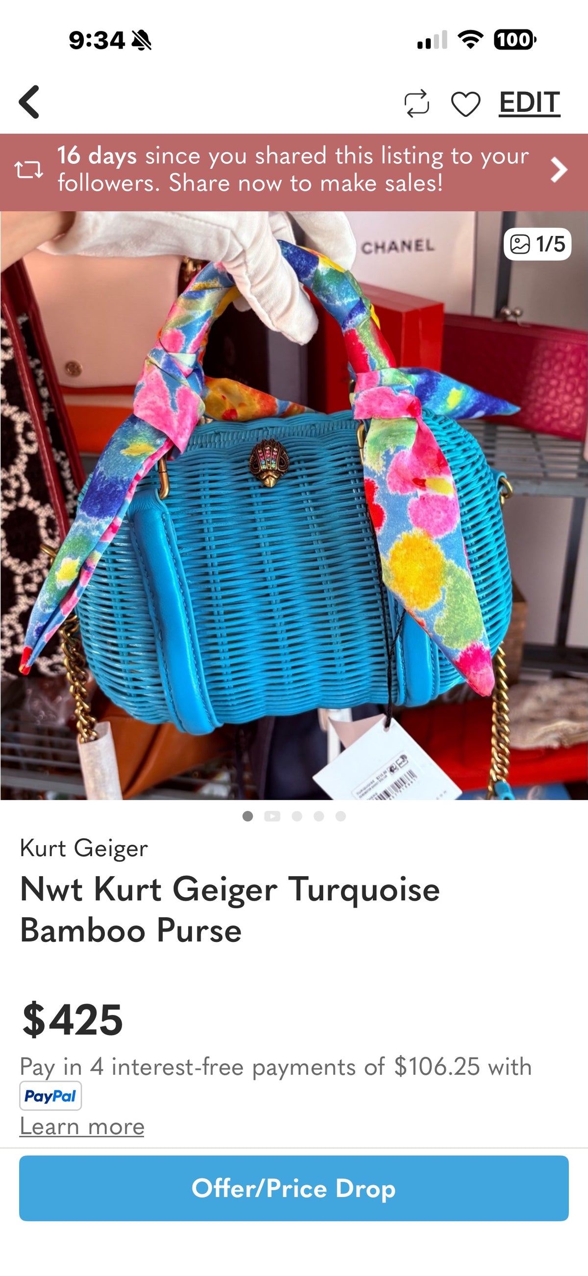 Kurt Geiger turquoise bamboo Crossbody