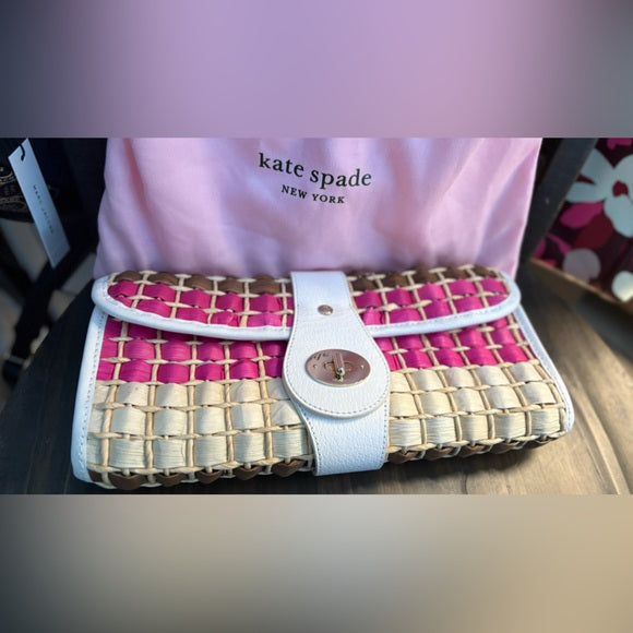 Kate Spade Pink and Tan Woven Clutch ( Rare)