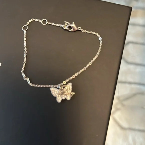 Dior Silver Crystal Embellished Butterfly Adjustable Bracelet, with COA