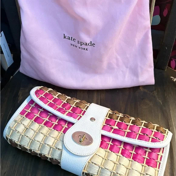 Kate Spade Pink and Tan Woven Clutch ( Rare)