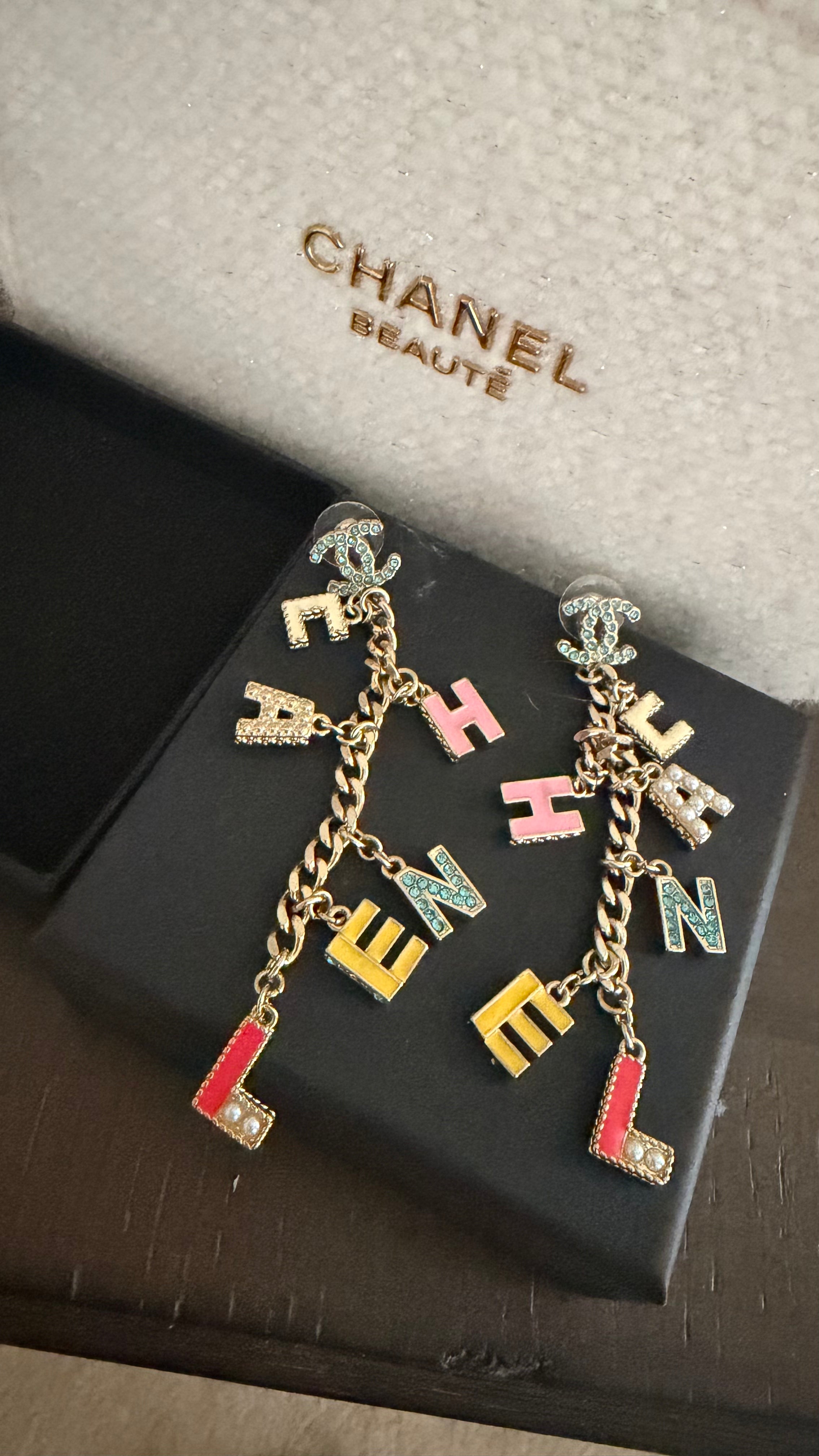 Chanel gold colorful, dangle earrings