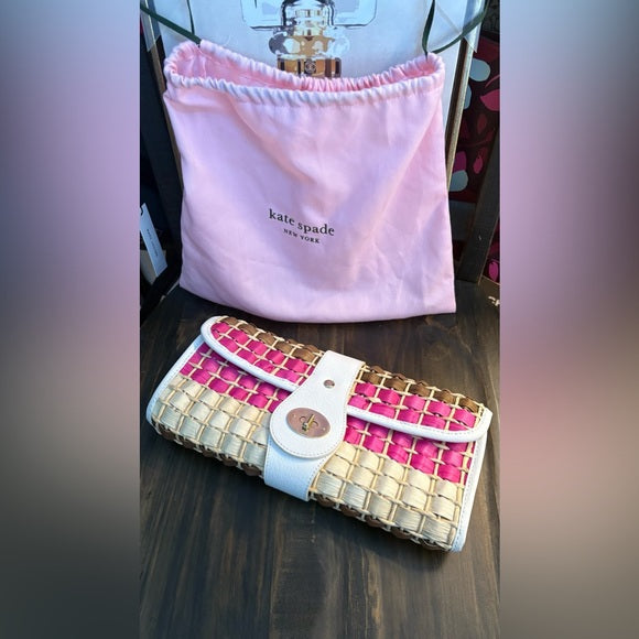 Kate Spade Pink and Tan Woven Clutch ( Rare)