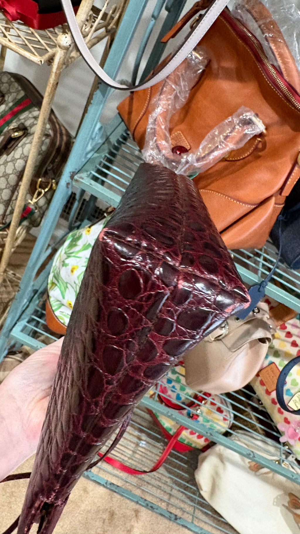 Ferragamo crocodile burgundy clutch, and Crossbody vintage