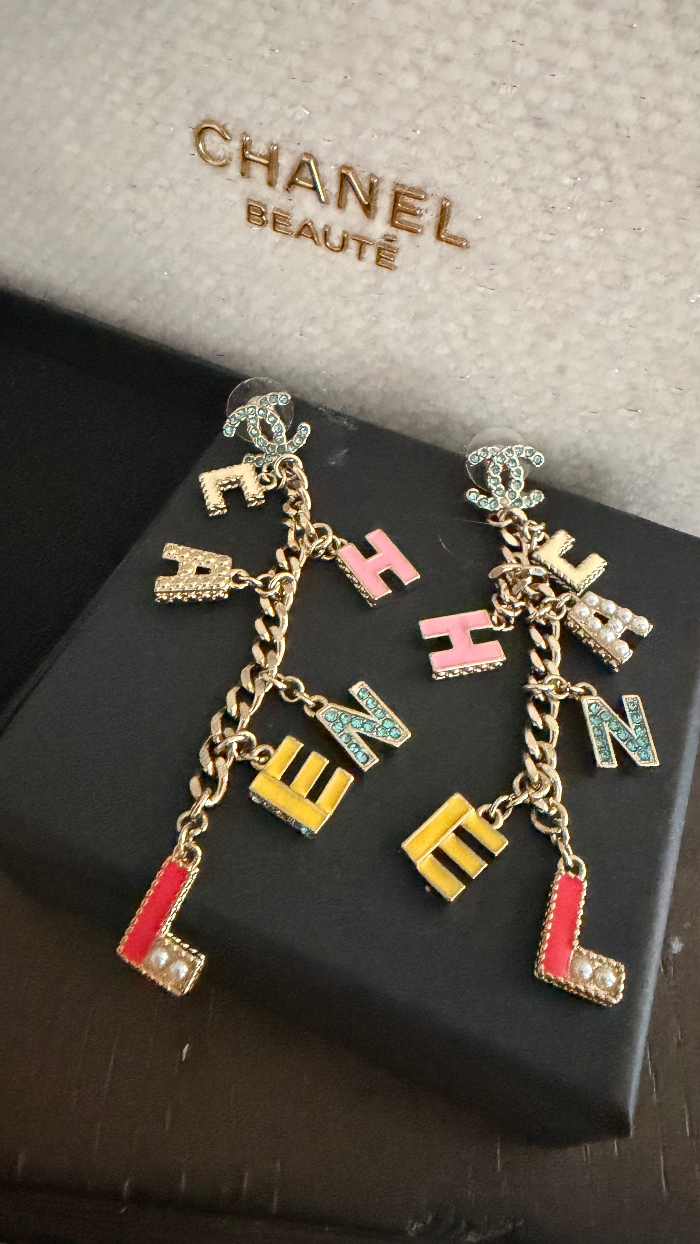 Chanel gold colorful, dangle earrings