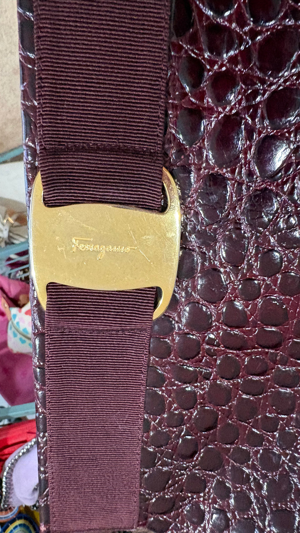 Ferragamo crocodile burgundy clutch, and Crossbody vintage