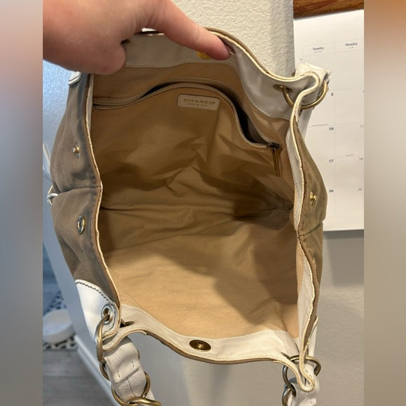 Chanel ( w/ COA) Tan & White Denim Leather Tote