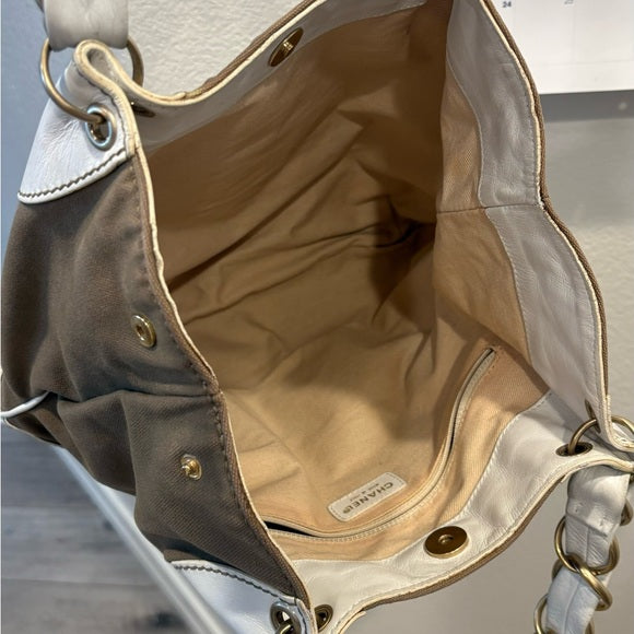 Chanel ( w/ COA) Tan & White Denim Leather Tote
