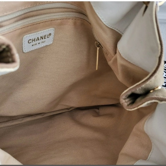 Chanel ( w/ COA) Tan & White Denim Leather Tote