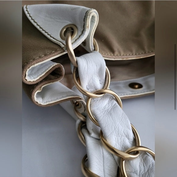 Chanel ( w/ COA) Tan & White Denim Leather Tote