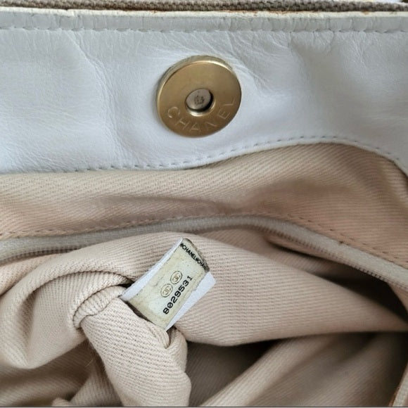 Chanel ( w/ COA) Tan & White Denim Leather Tote