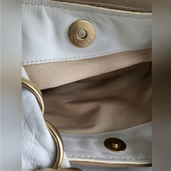 Chanel ( w/ COA) Tan & White Denim Leather Tote