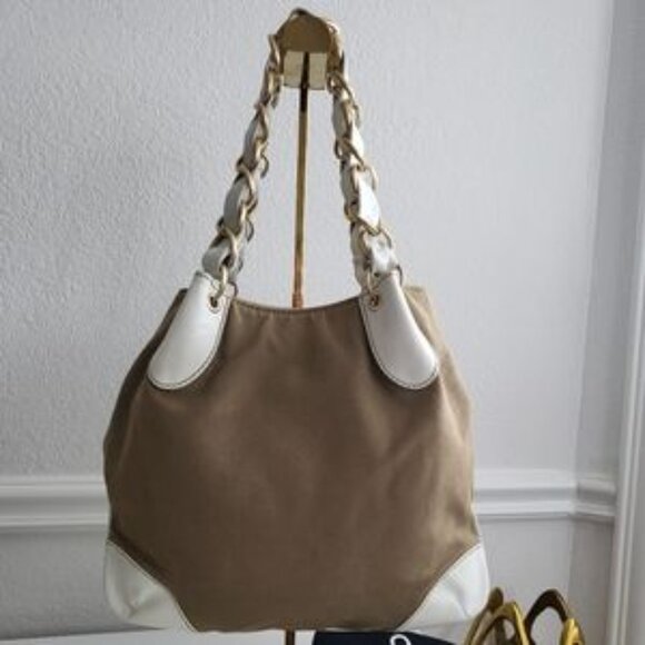 Chanel ( w/ COA) Tan & White Denim Leather Tote