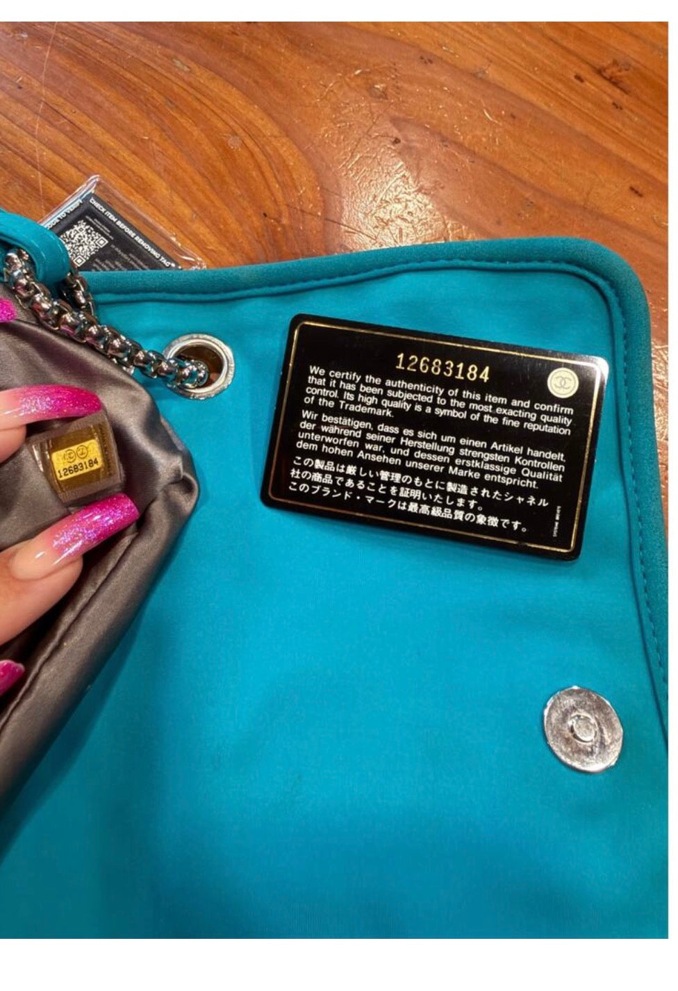 CHANEL BLUE TURQUOISE FABRIC SHOULDER FLAP BAG