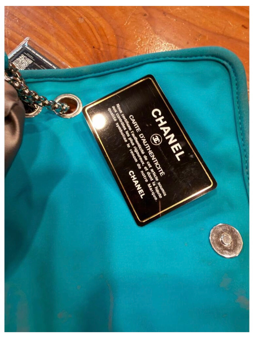 CHANEL BLUE TURQUOISE FABRIC SHOULDER FLAP BAG