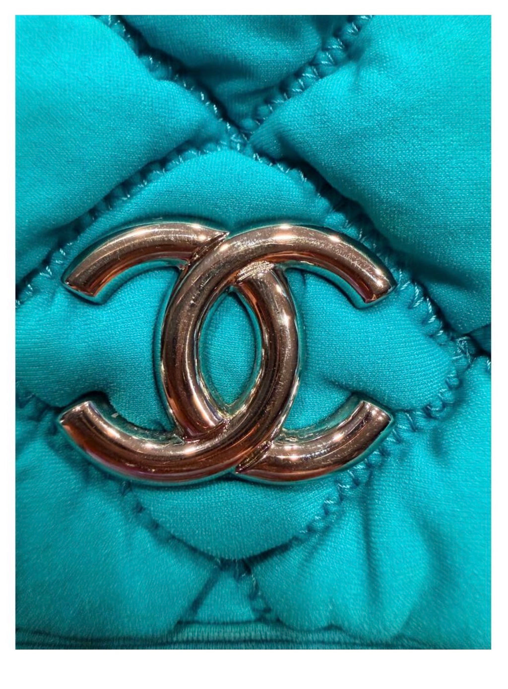 CHANEL BLUE TURQUOISE FABRIC SHOULDER FLAP BAG