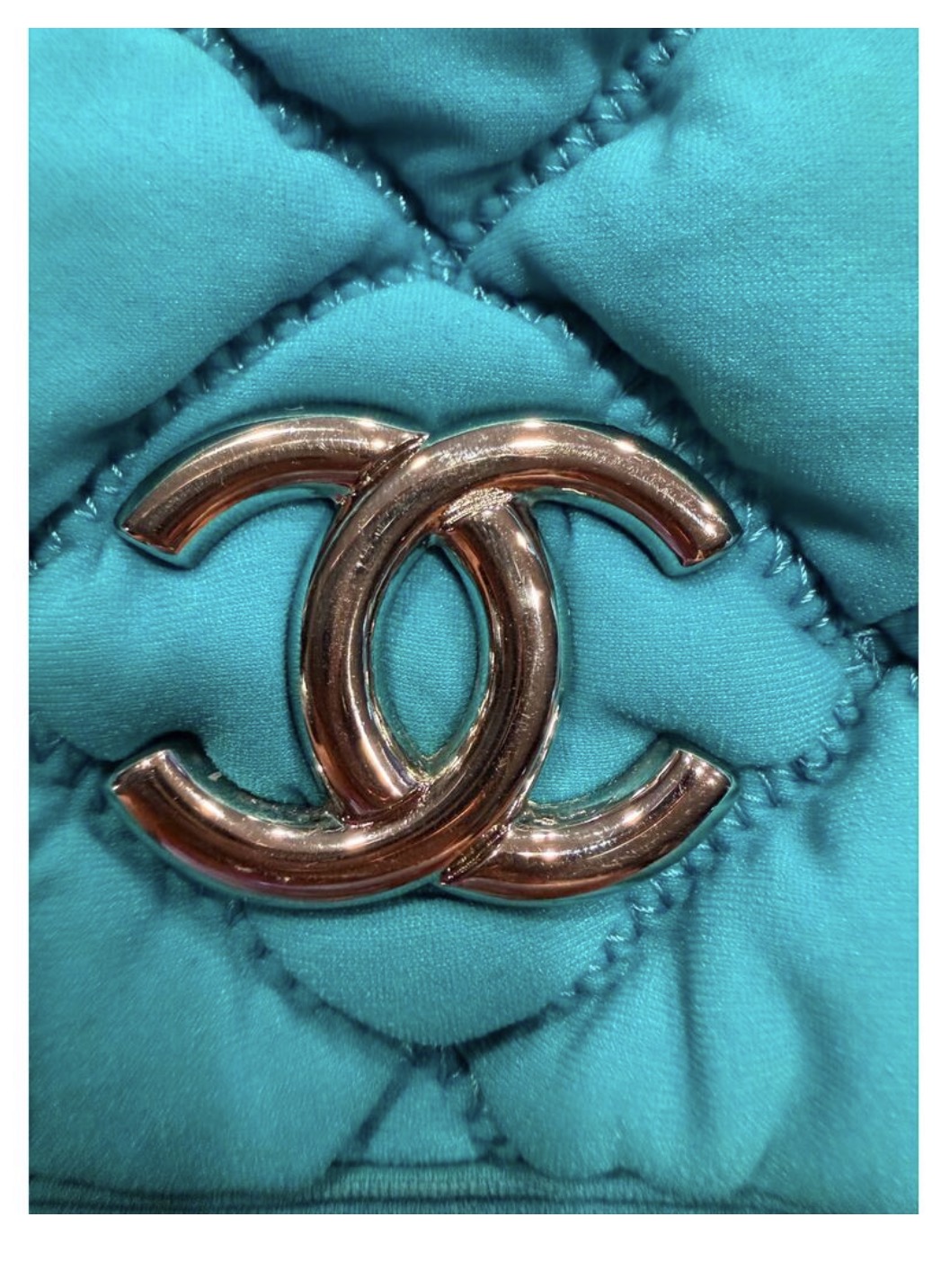 CHANEL BLUE TURQUOISE FABRIC SHOULDER FLAP BAG